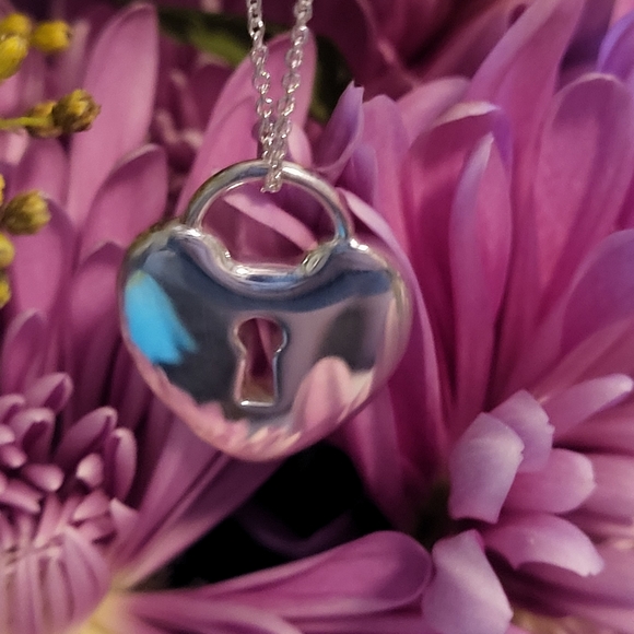 Tiffany & Co. Heart Padlock Lock Necklace 16" Sterling Silver 925 - Picture 10 of 12